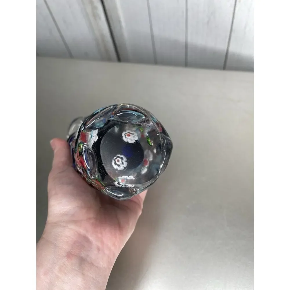 Venetian Murano Glass Millefiori Vase Vessel Vintage Unique Colorful 6.5in